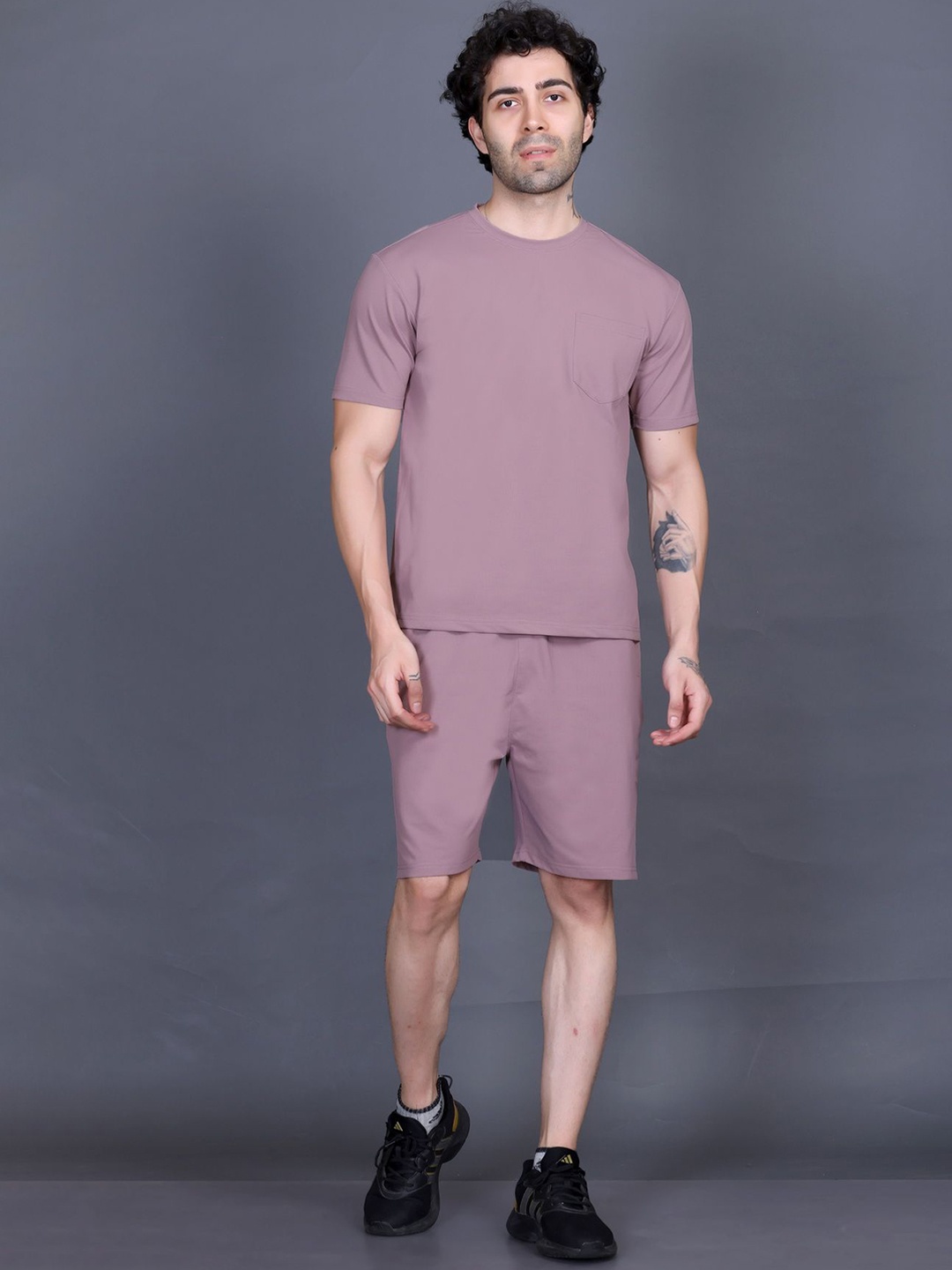 

Antiloop Round Neck Pure Cotton T-Shirt With Shorts, Purple