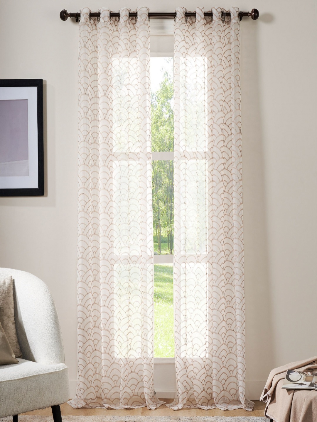 

Deco Window Beige & Off White 2 Pieces Geometric Printed Sheer Door Curtains