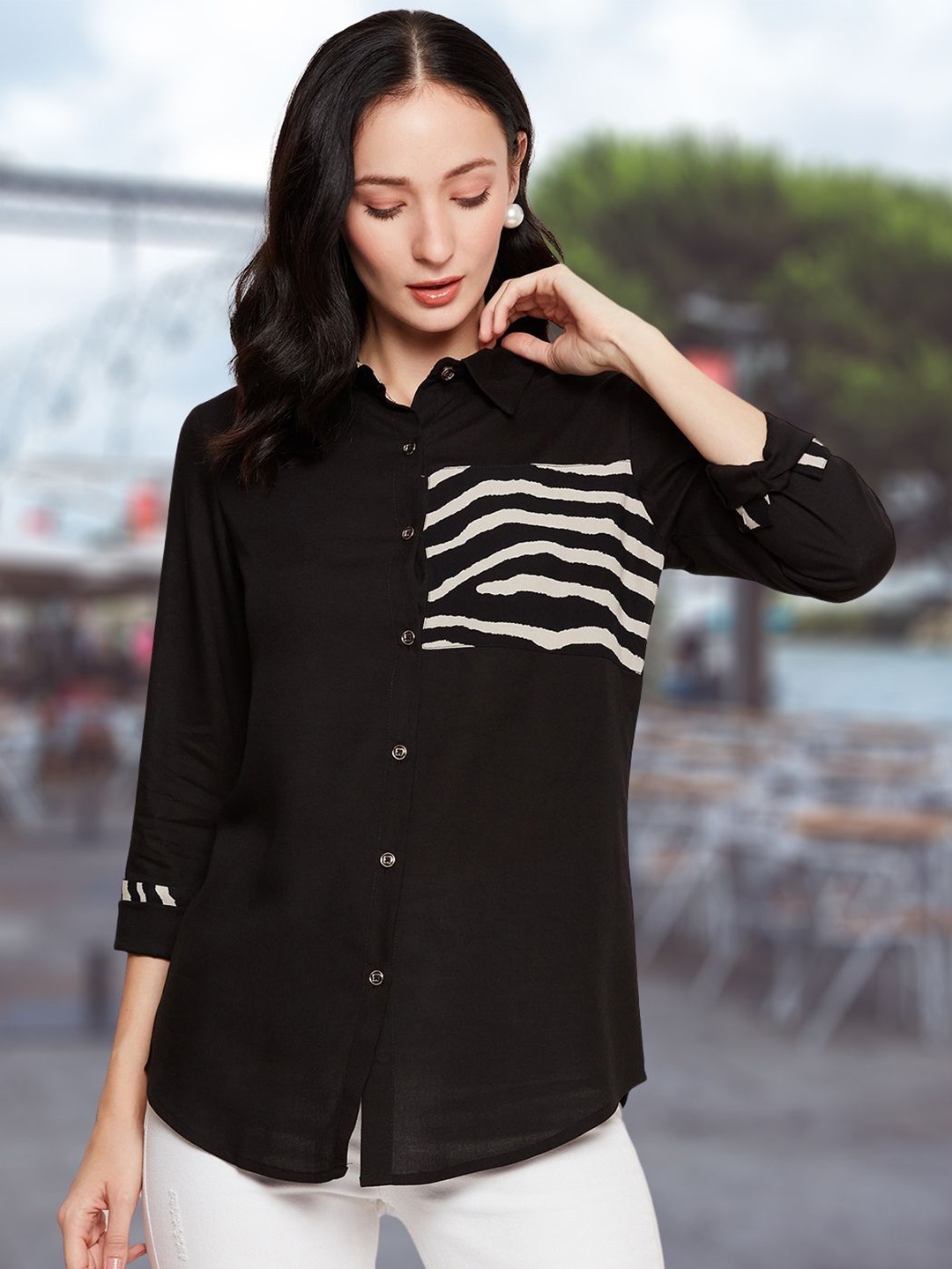 

DressBerry Women Classic Opaque Casual Shirt, Black