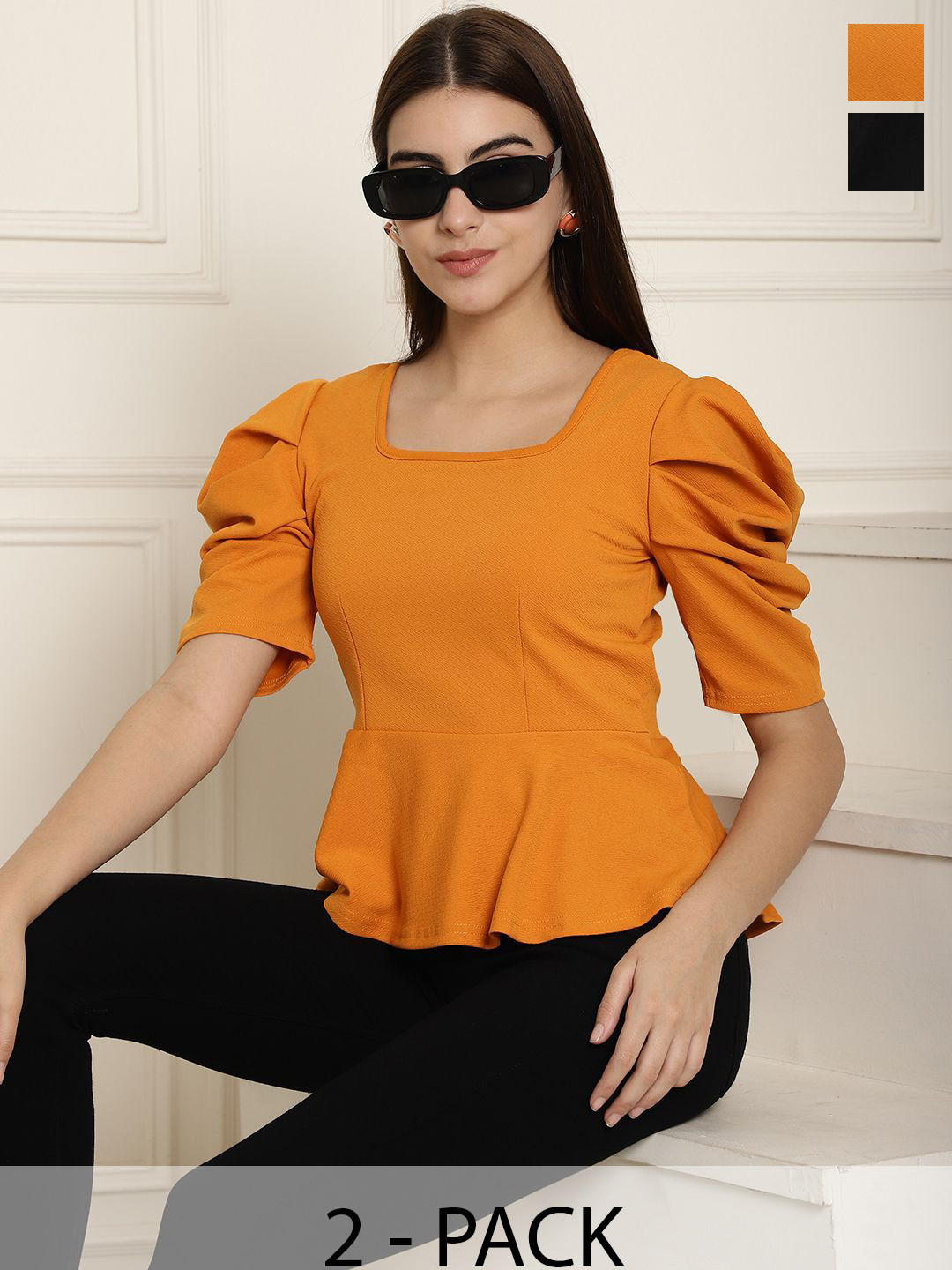 

Tromko Women Pack Of 2 Puff Sleeve Top, Yellow