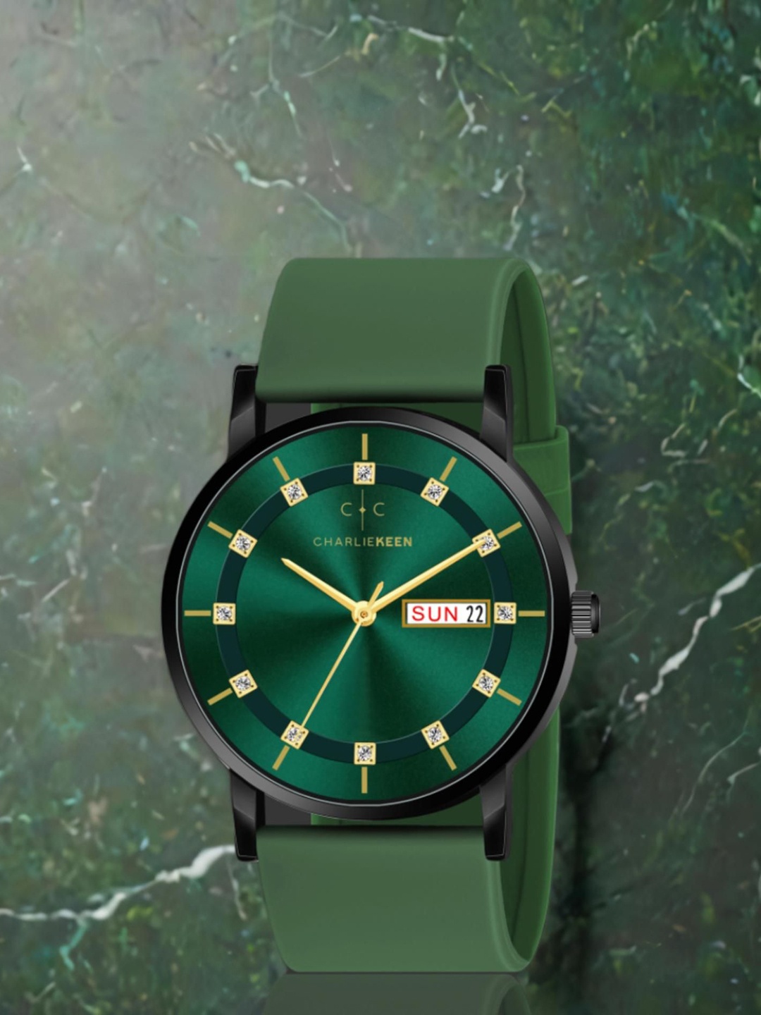 

CHARLIEKEEN Men Brass Patterned Dial & Straps Analogue Watch CC-GR318-GRN-GRN, Green