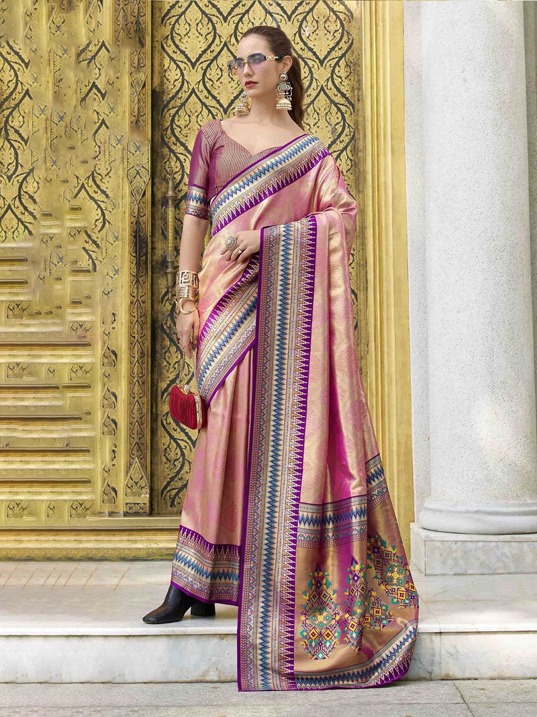 

Mitera Woven Design Zari Tissue Saree, Peach