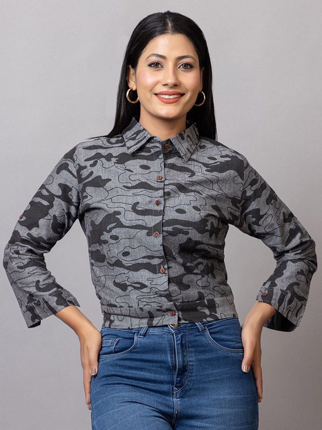 

PROBASIC Print Cotton Crop Top, Grey