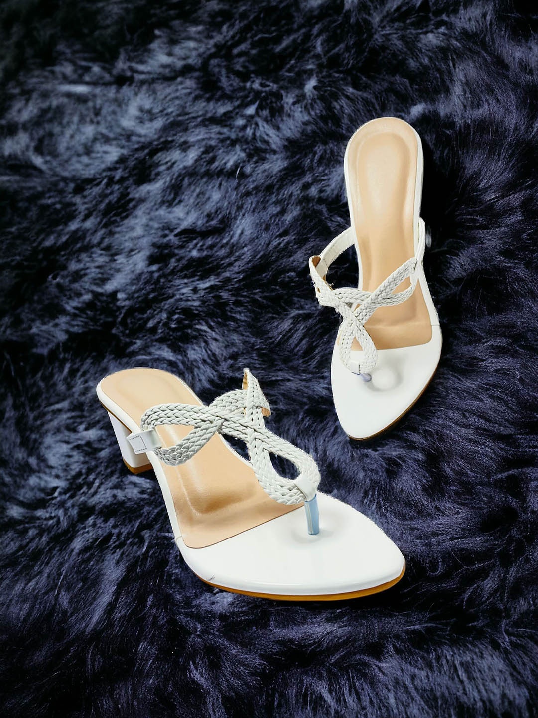 

FABBMATE Embellished Party High-Top Open Toe Block Sandals, White