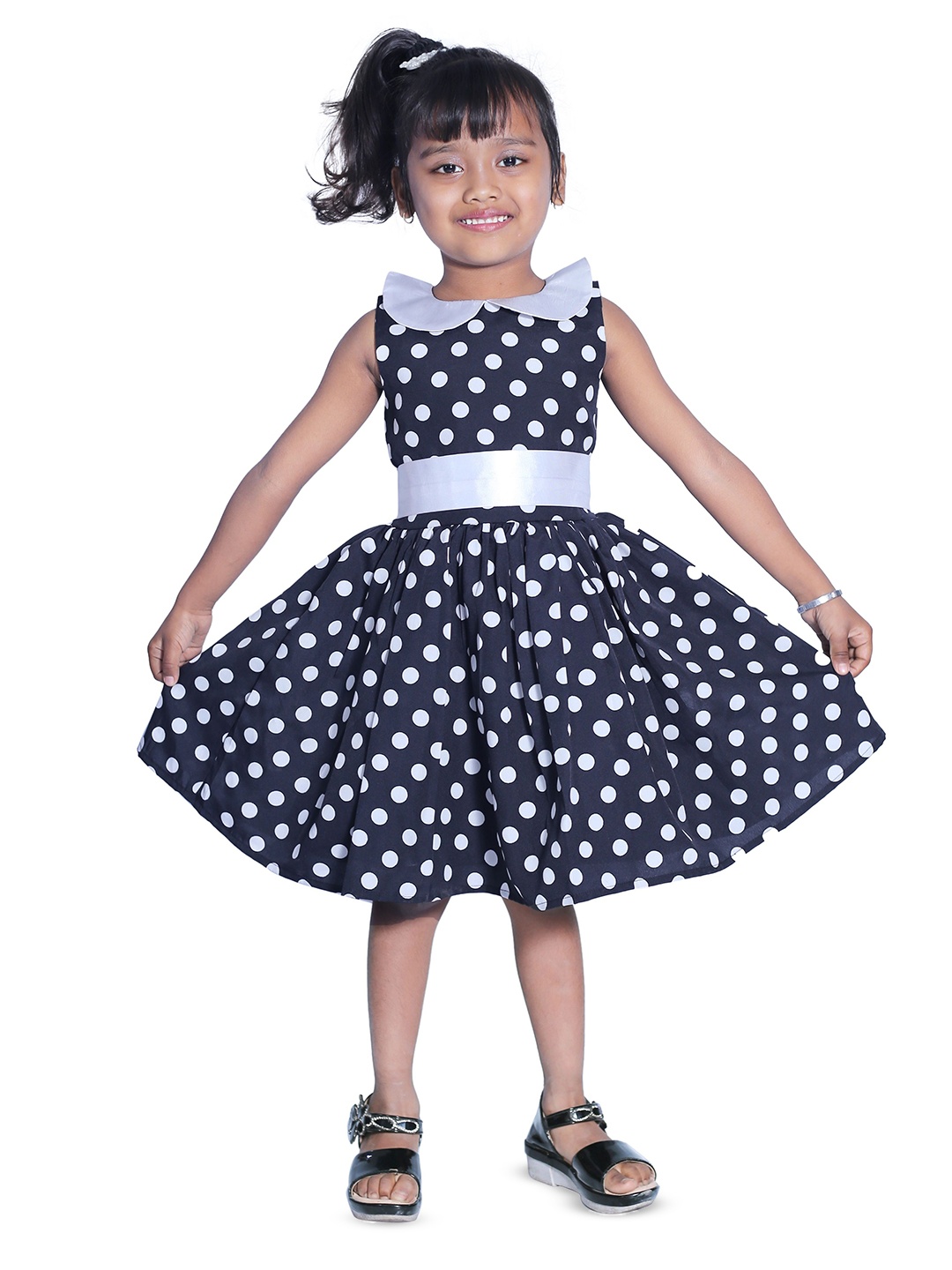 

Wow Princess Polka Dot Crepe A-Line Dress, Black