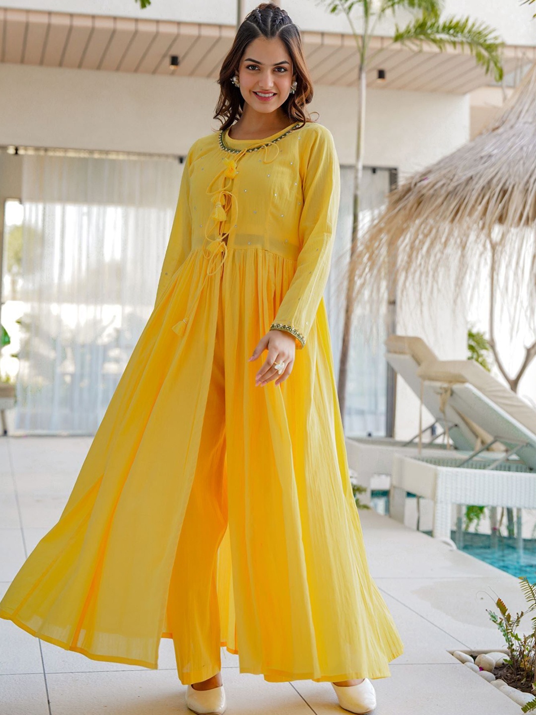 

FREYAA FREYAA Pure Cotton Tunic With Trousers Co-Ords, Yellow
