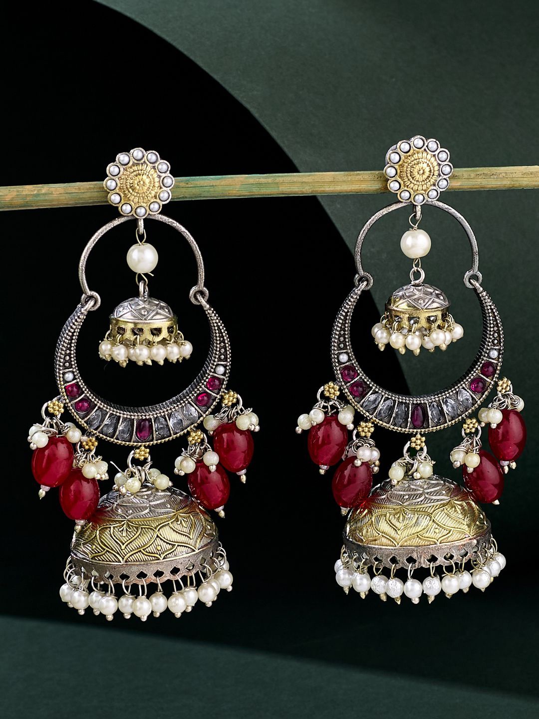 

ATIBELLE Contemporary Jhumkas Earrings, Maroon