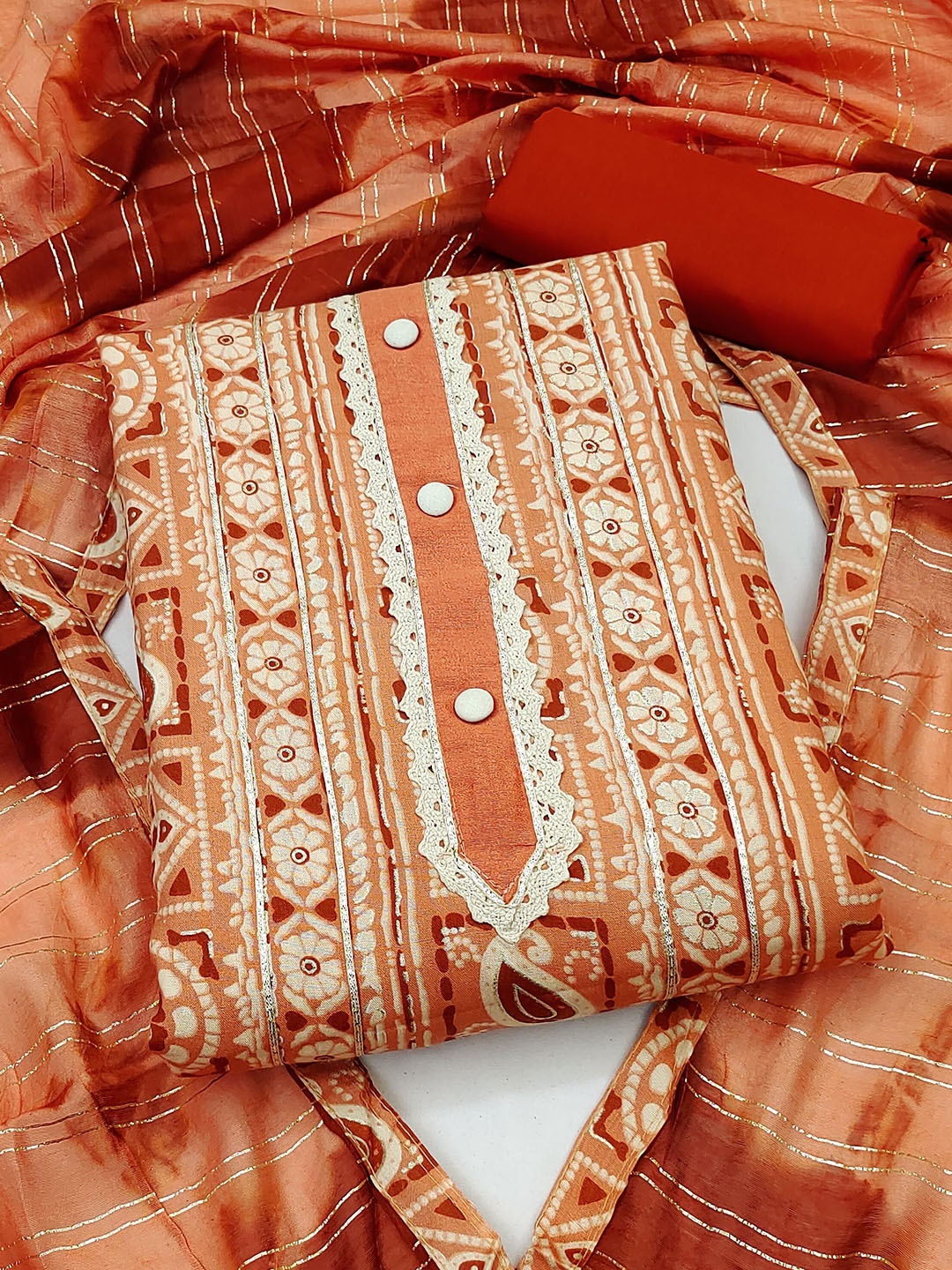 

HERE&NOW Embellished Unstitched Dress Material, Orange