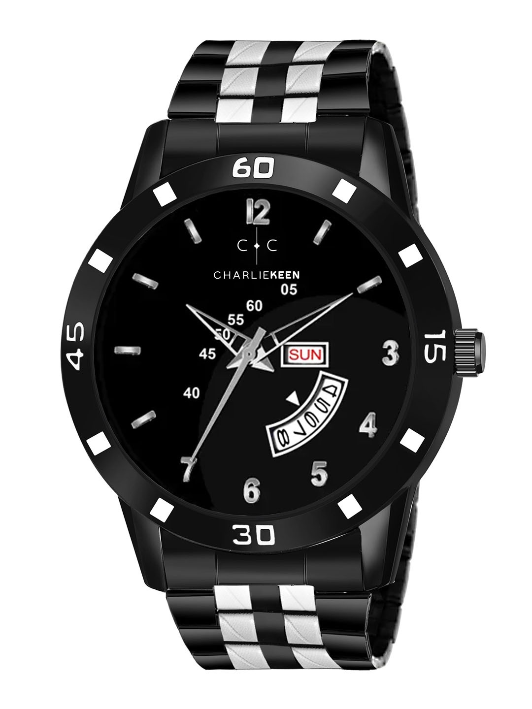 

CHARLIEKEEN Men Brass Dial & Stainless Steel Straps Analogue Watch CC-GR004-BLK-CH, Black