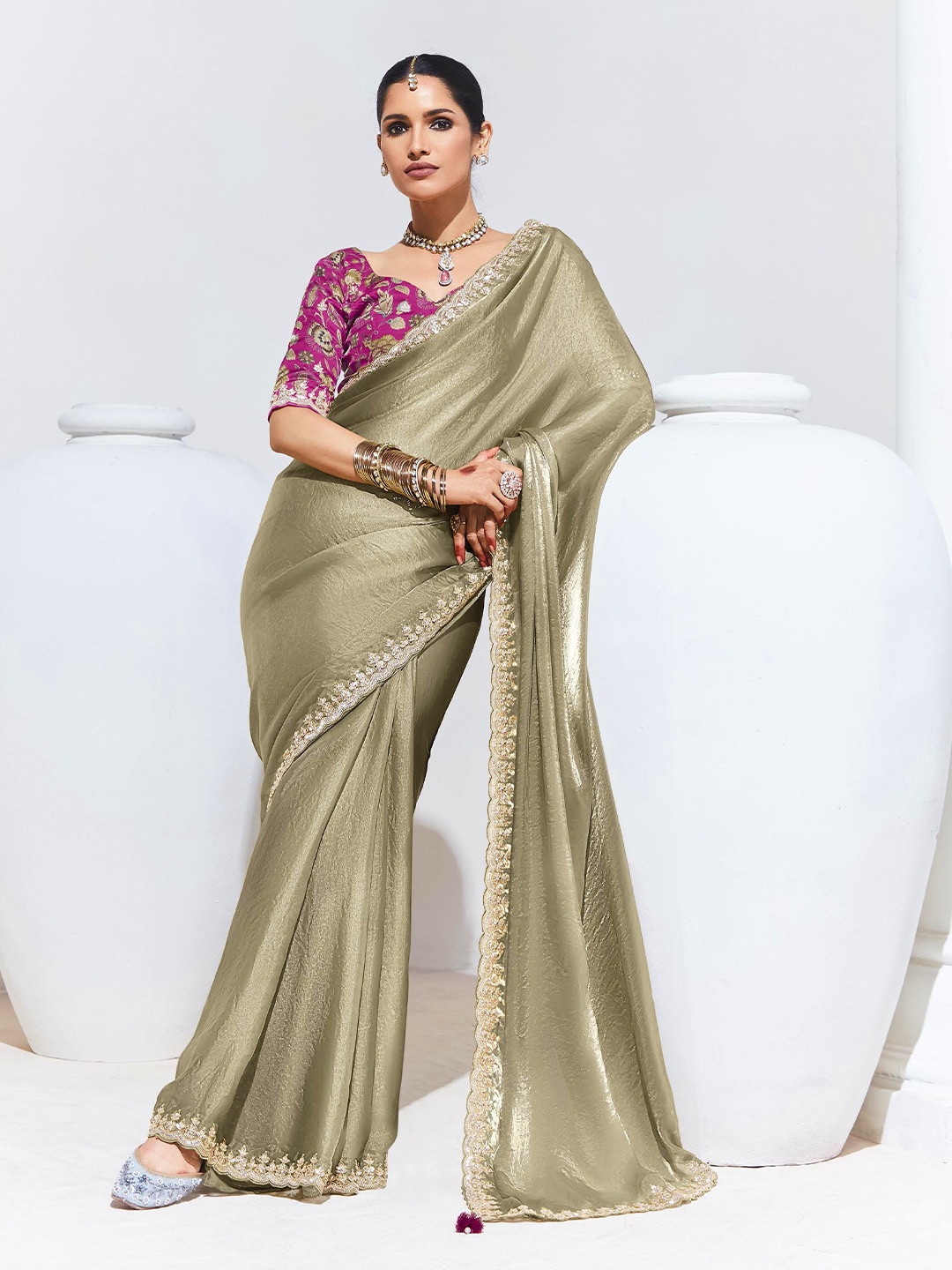 

House of D&S Pure Silk Saree, Olive