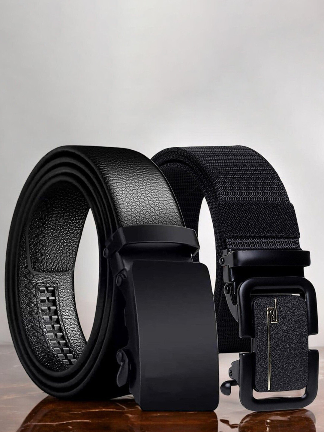

The Roadster Lifestyle Co.Men Set Of 2 Textured Formal Belts, Black