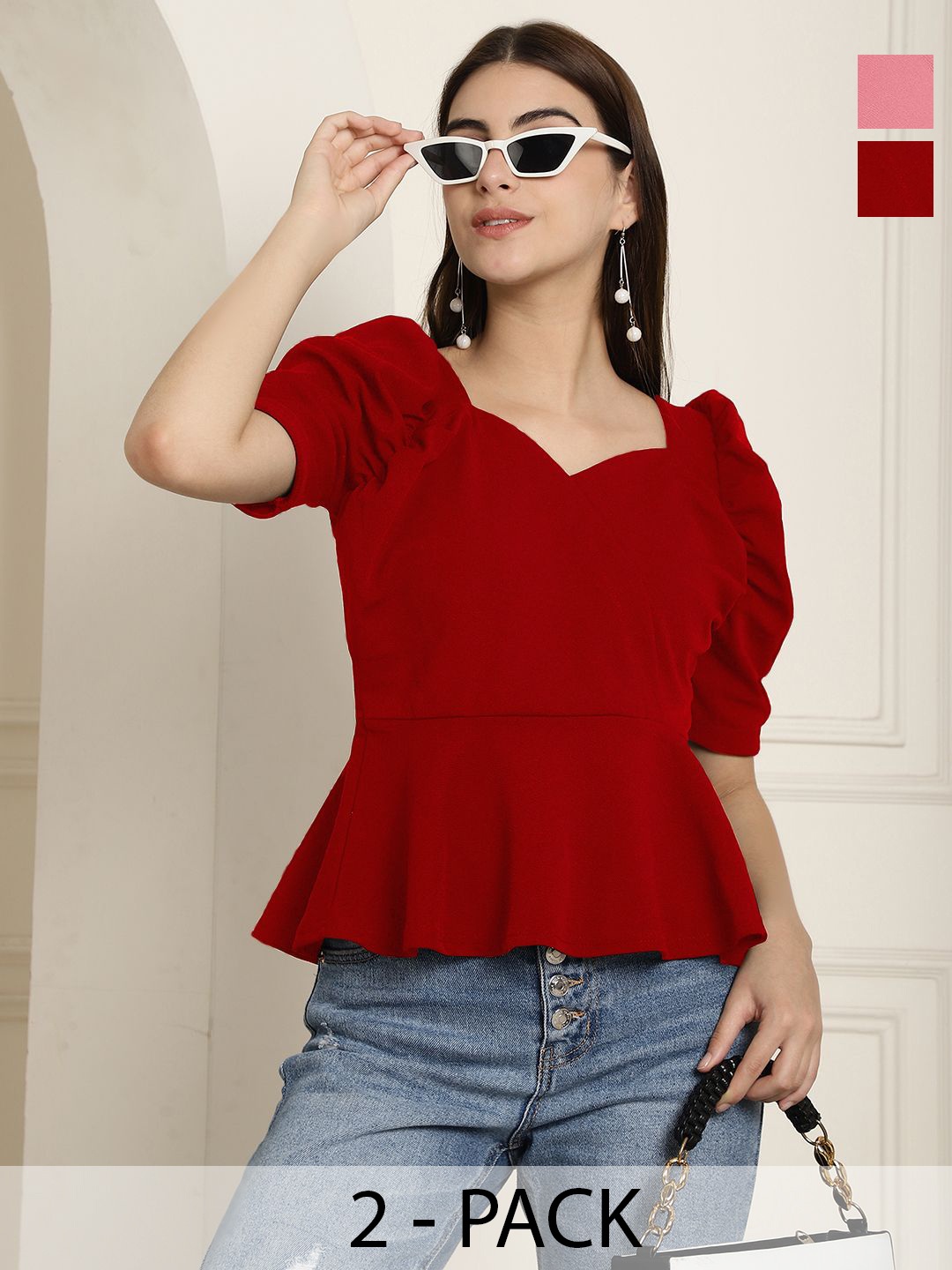 

Tromko Sweetheart Neck Puff Sleeve Top, Multi