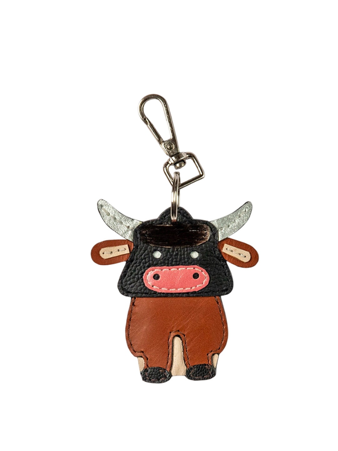 

PERKED Bull Keyring Textured Leather Key Chain, Tan