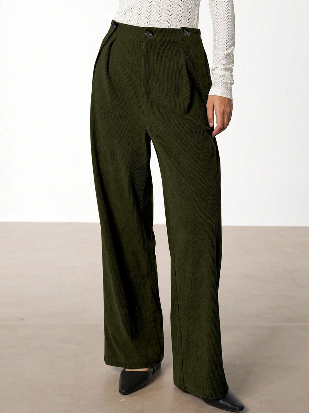 

RAJOVATI Women Pleated Trousers, Green