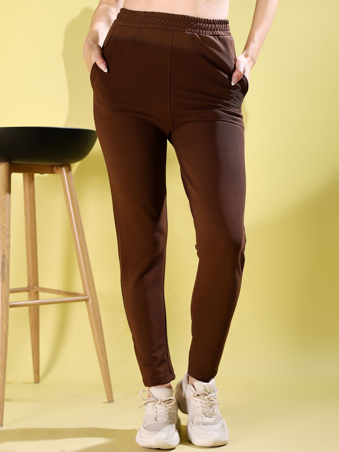 

Fashion2wear Women Original Slim Fit High-Rise Easy Wash Chinos Trousers, Brown