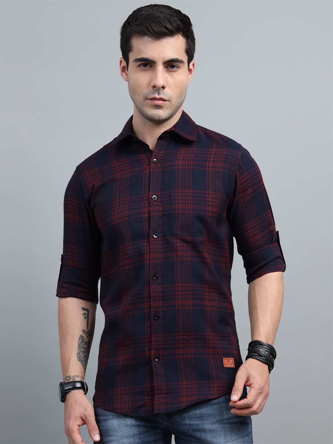 

Tallwalker Men Straight Tartan Checks Opaque Checked Casual Shirt, Brown