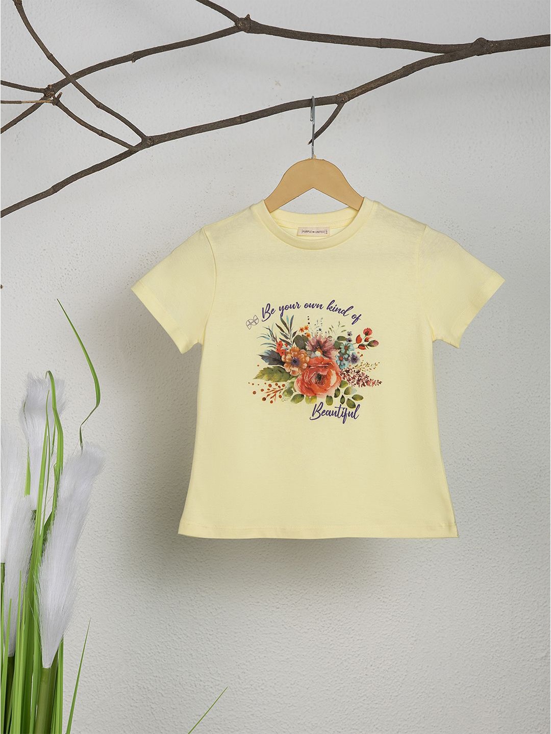 

Purple United Kids Girls Floral Printed T-shirt, Yellow