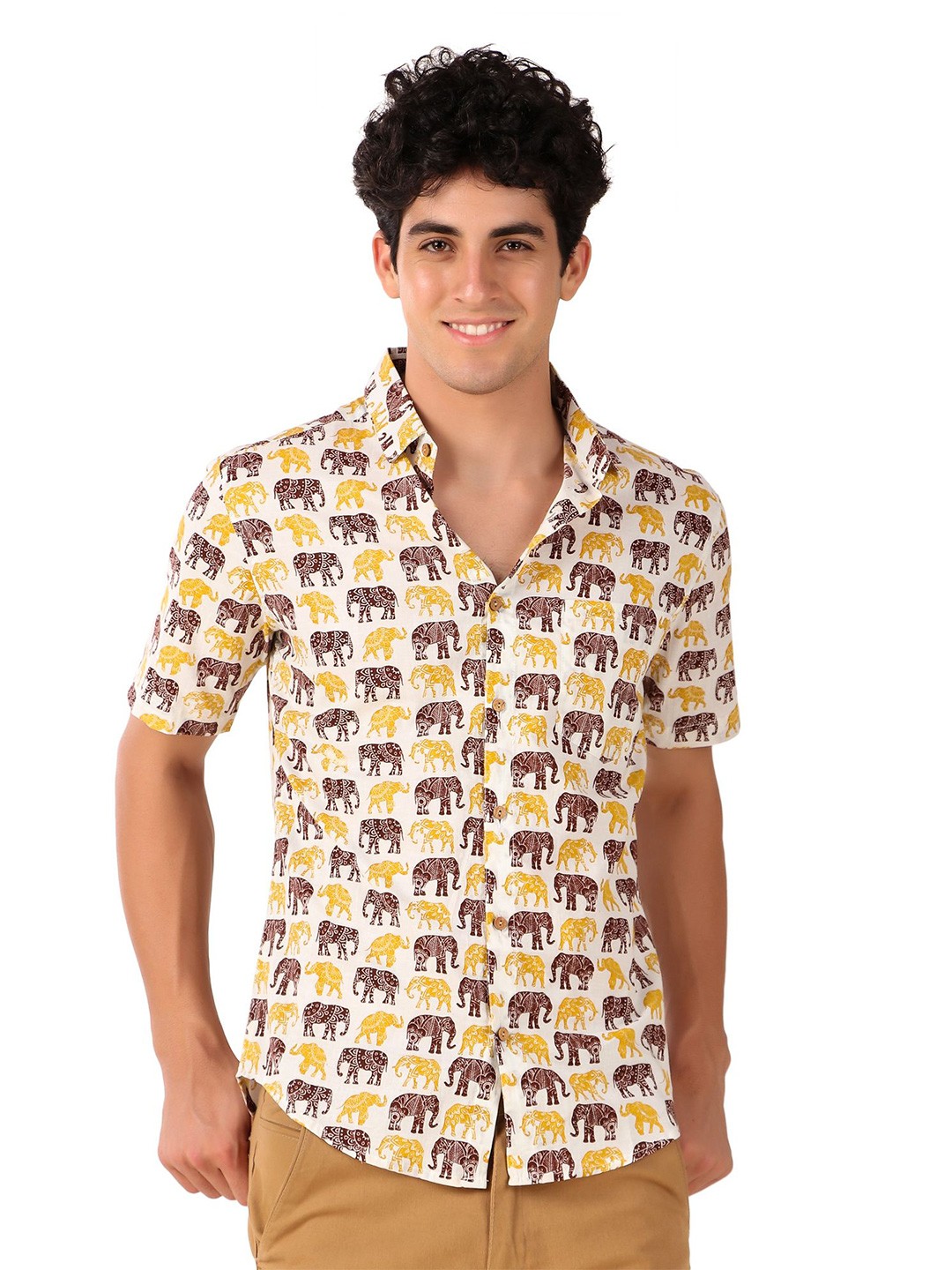 

FAADDICTION Men Classic Slim Fit Opaque Printed Casual Shirt, Brown