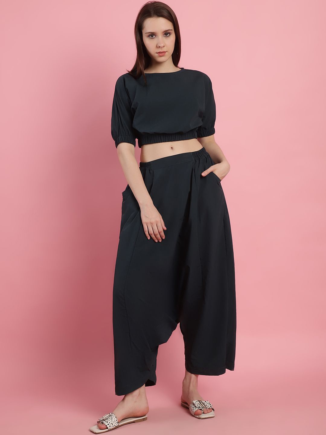 

JAKANARY Round Neck Top With Trousers Co-Ords Set, Black