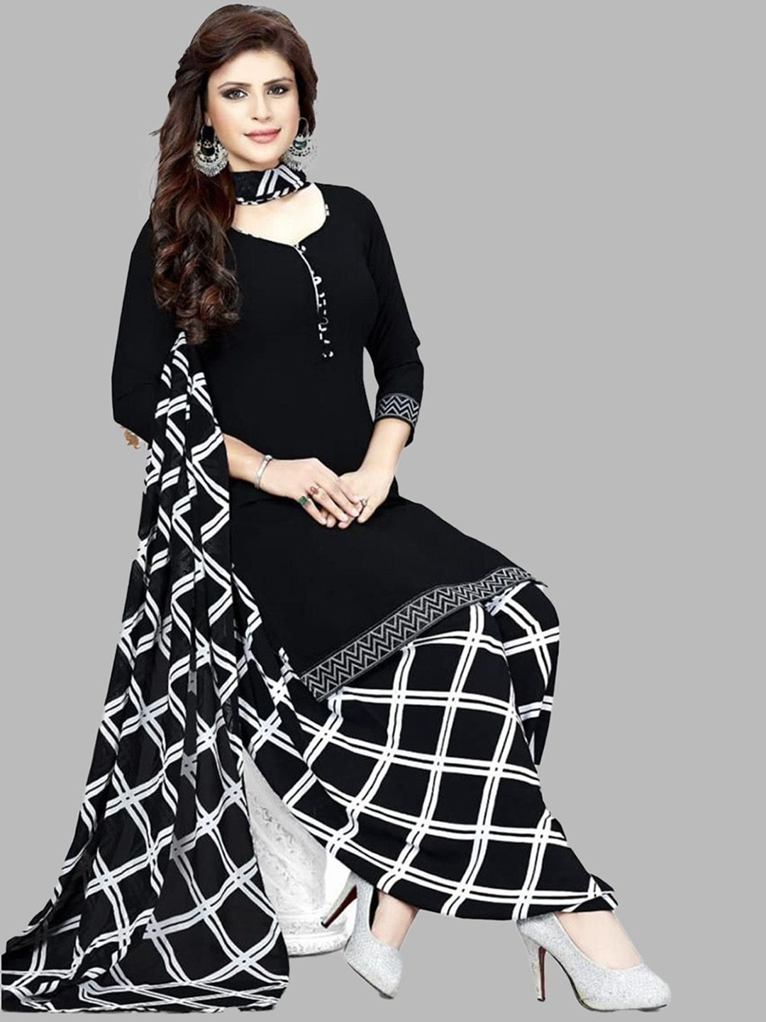 

SIMPLYETHNIC Geometric Printed Unstitched Dress Material, Black