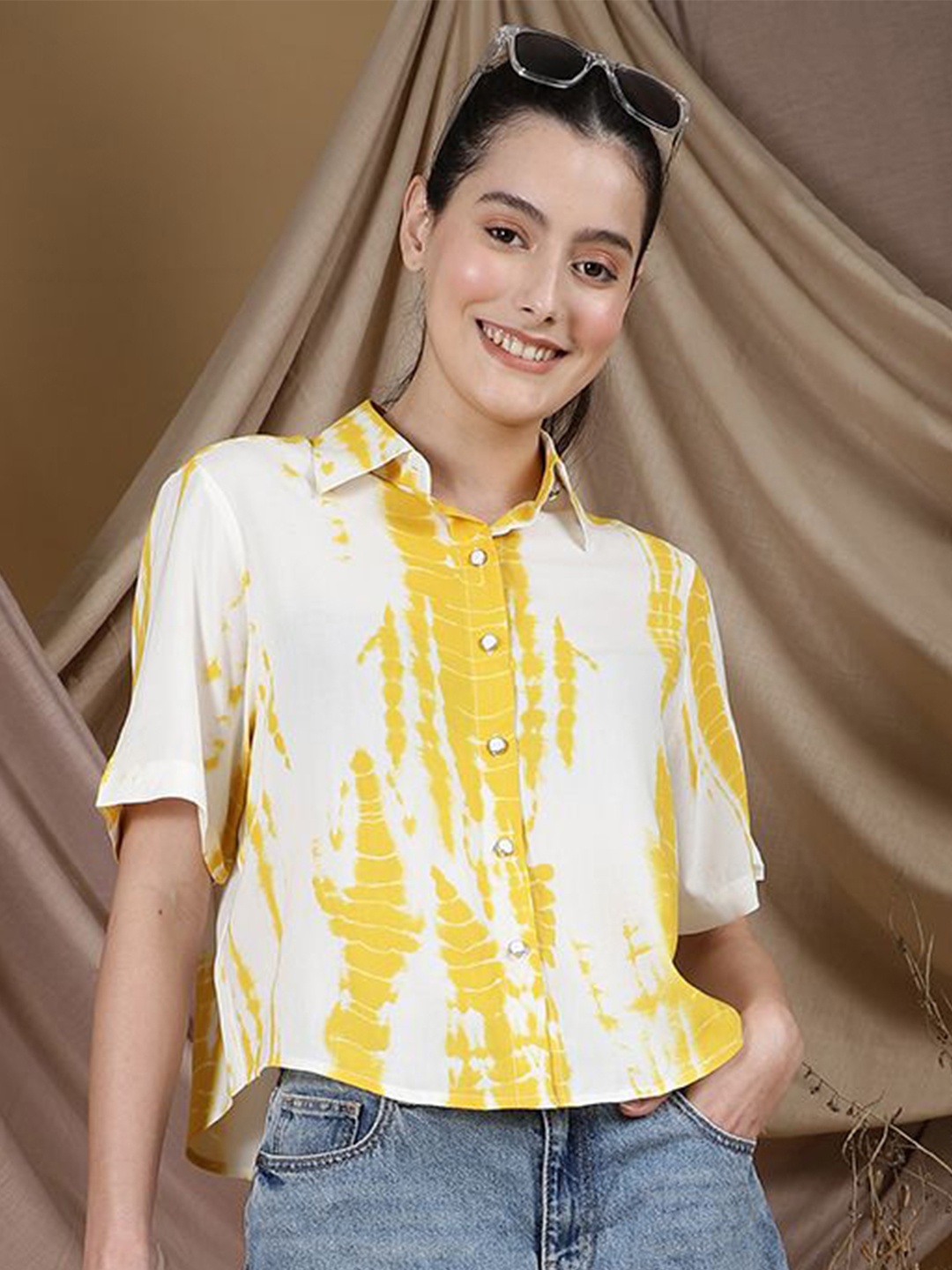 

Zenava by Myntra Women Standard Floral Opaque Striped Casual Shirt, Yellow