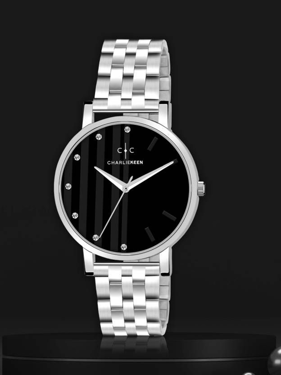 

CHARLIEKEEN Women Brass Dial & Stainless Steel Straps Analogue Watch CC-LR005-BLK-CH, Black