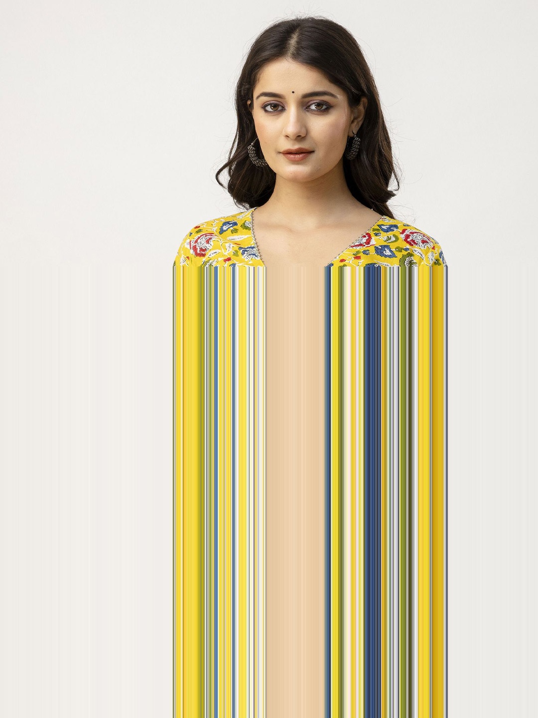 

SIDDHANAM Print Cotton Styled Back Top, Yellow