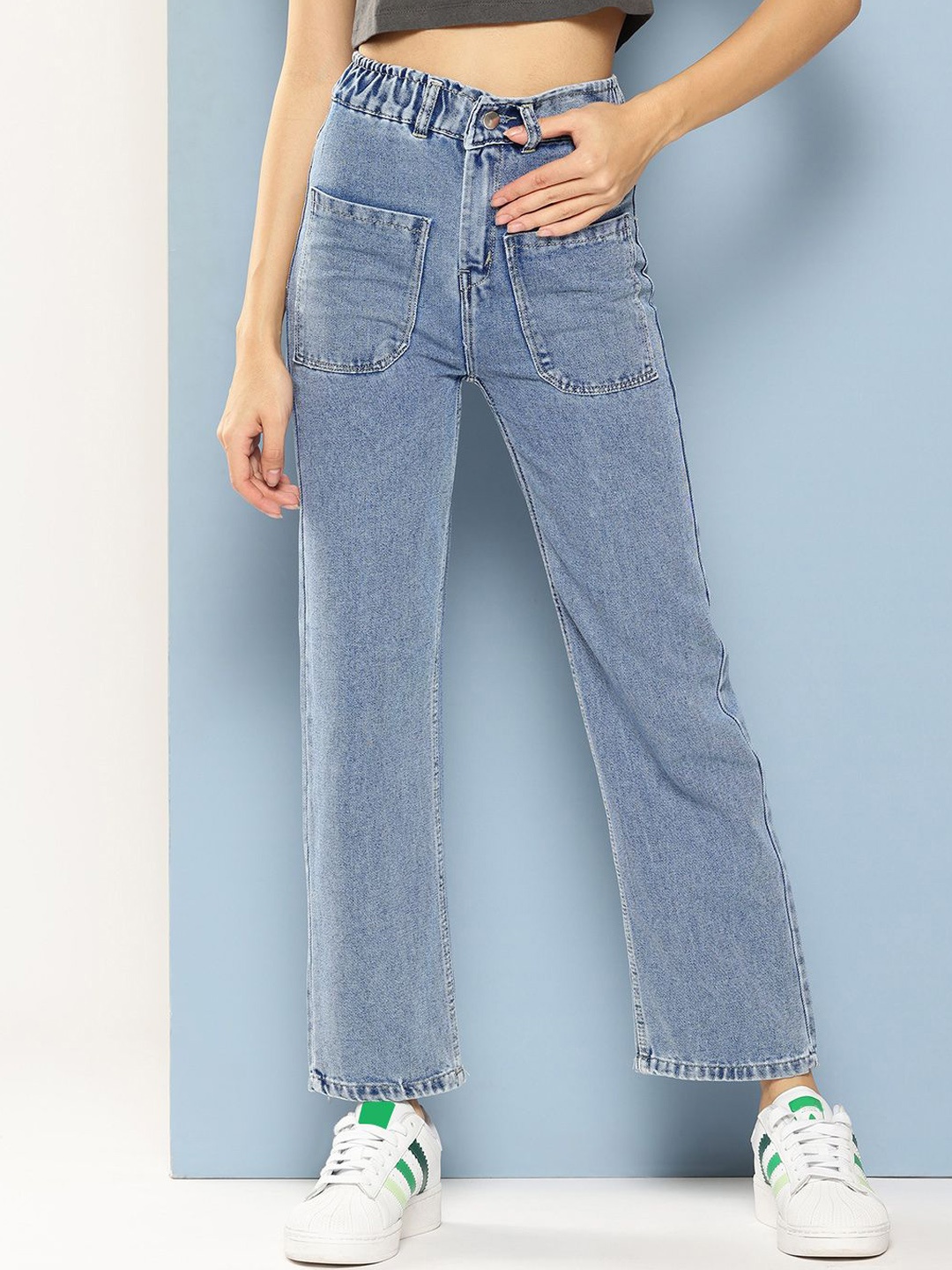 

BAESD Women Comfort Relaxed Fit Low Distress Heavy Fade Stretchable Jeans, Blue