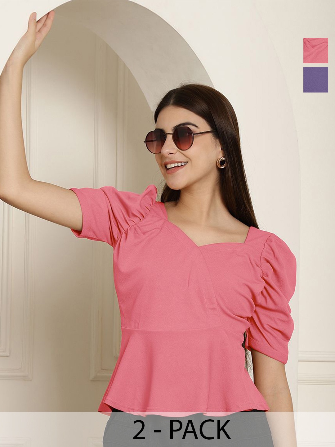 

Tromko Sweetheart Neck Puff Sleeve Top, Multi