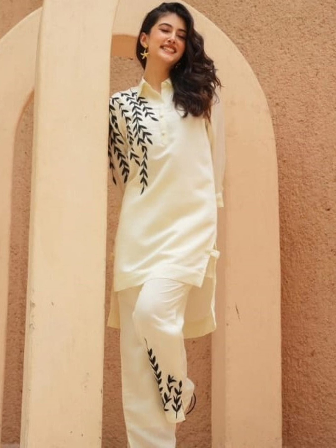 

FREYAA Printed Pure Cotton Top & Trousers Co-Ords, Cream