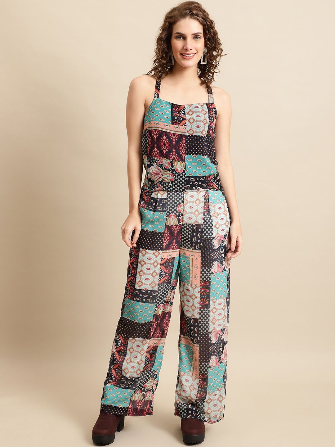 

JAKANARY Printed Strappy Top & Flared Trousers Co-Ord Set, Green