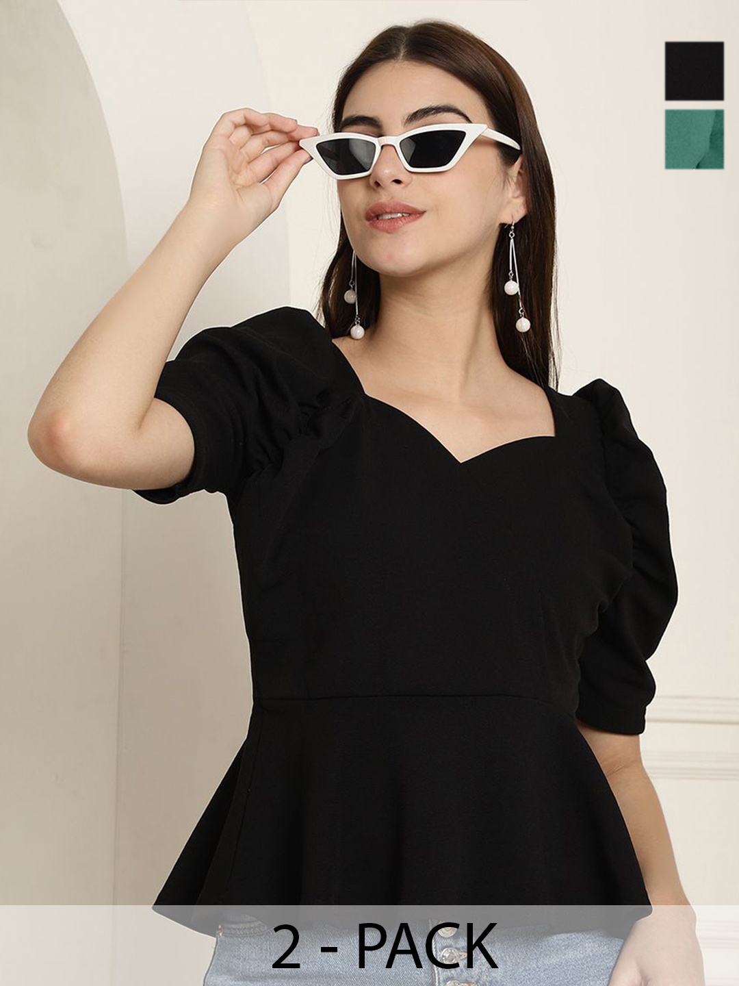

Tromko Sweetheart Neck Puff Sleeve Top, Multi