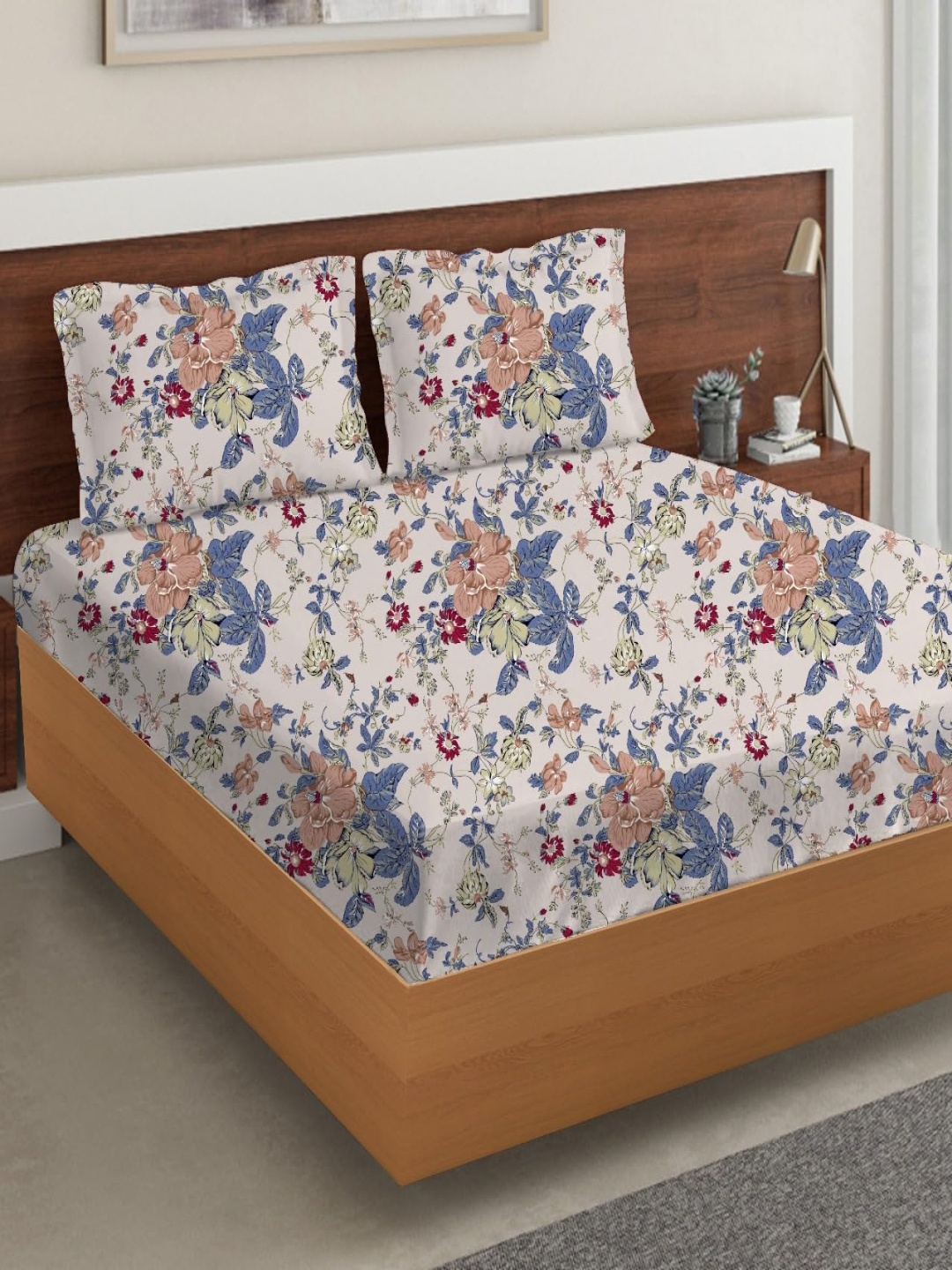 

Trance Home Linen Cotton Printed 180TC King Flat Bedsheet with 2 Pillow Covers, Blue