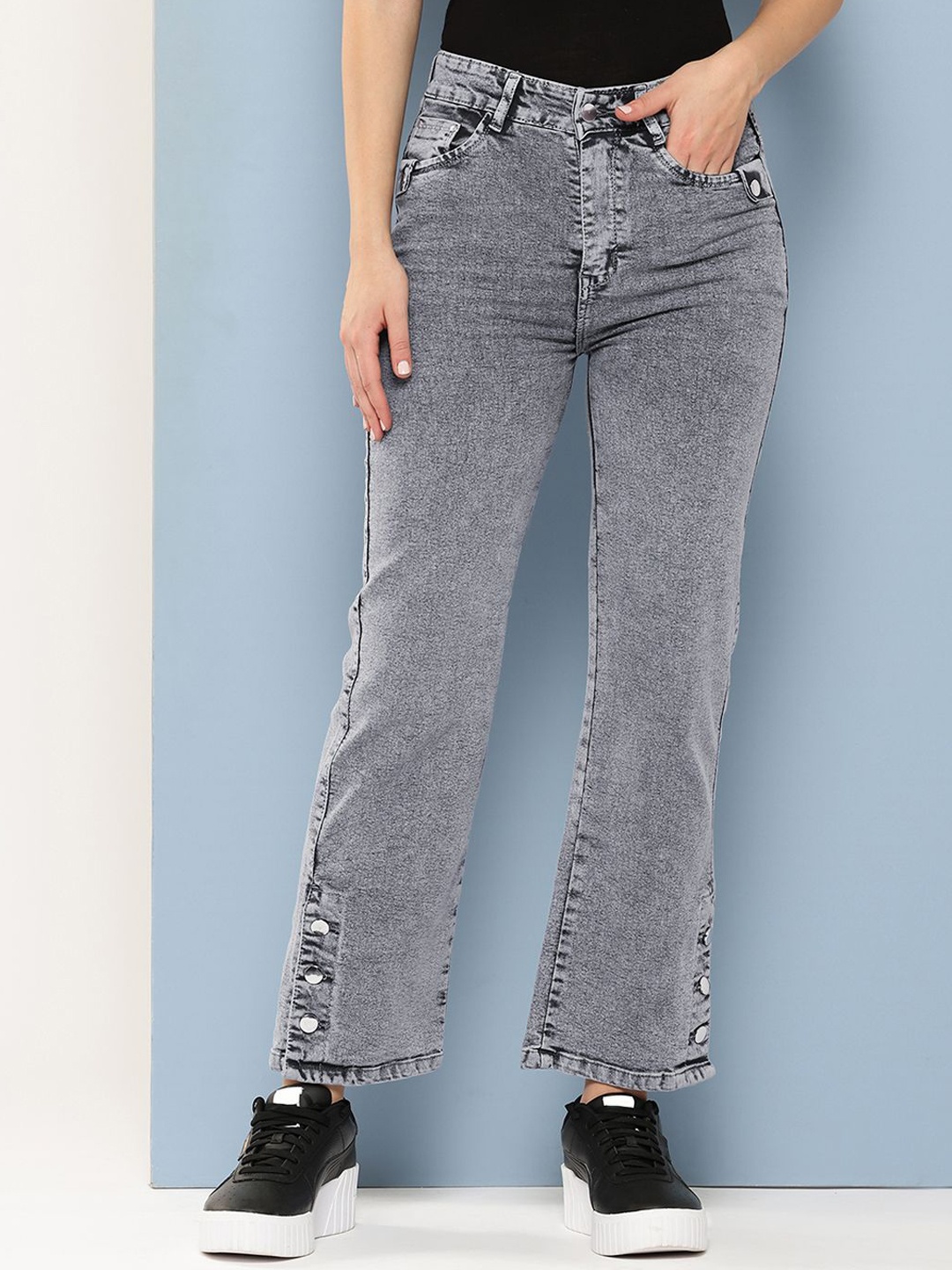 

BAESD Women Comfort Relaxed Fit Low Distress Stretchable Jeans, Grey