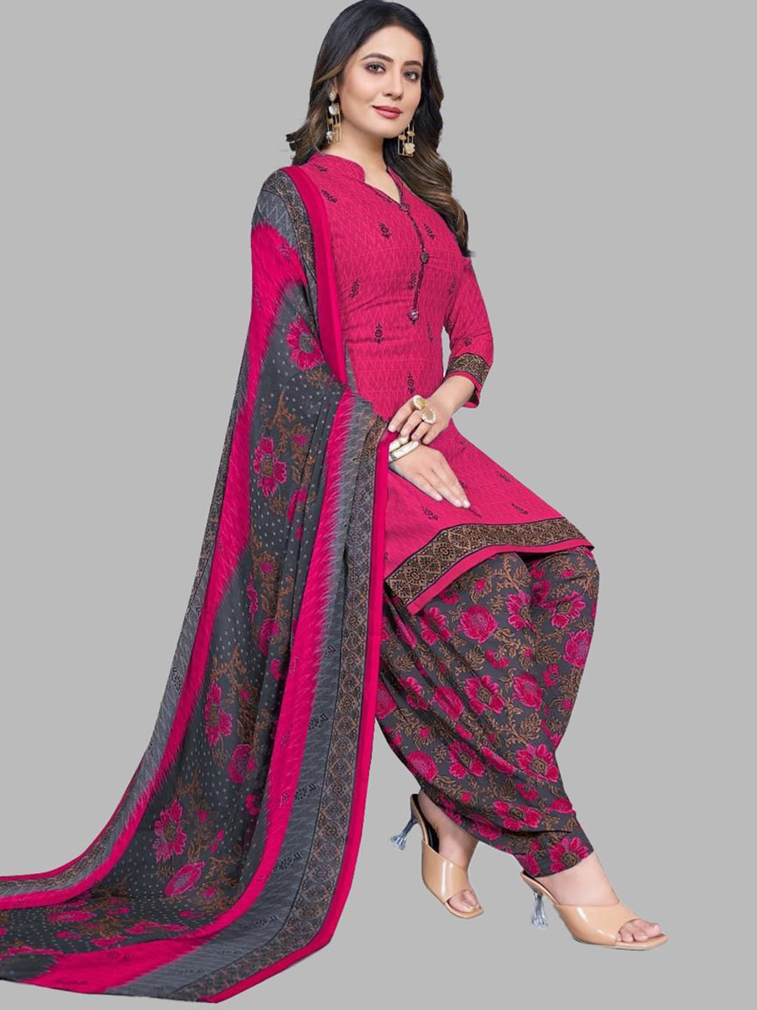 

SIMPLYETHNIC Floral Printed Unstitched Dress Material, Pink