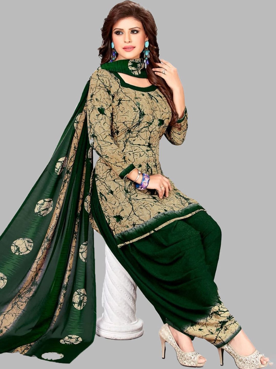 

SIMPLYETHNIC Abstract Printed Unstitched Dress Material, Green