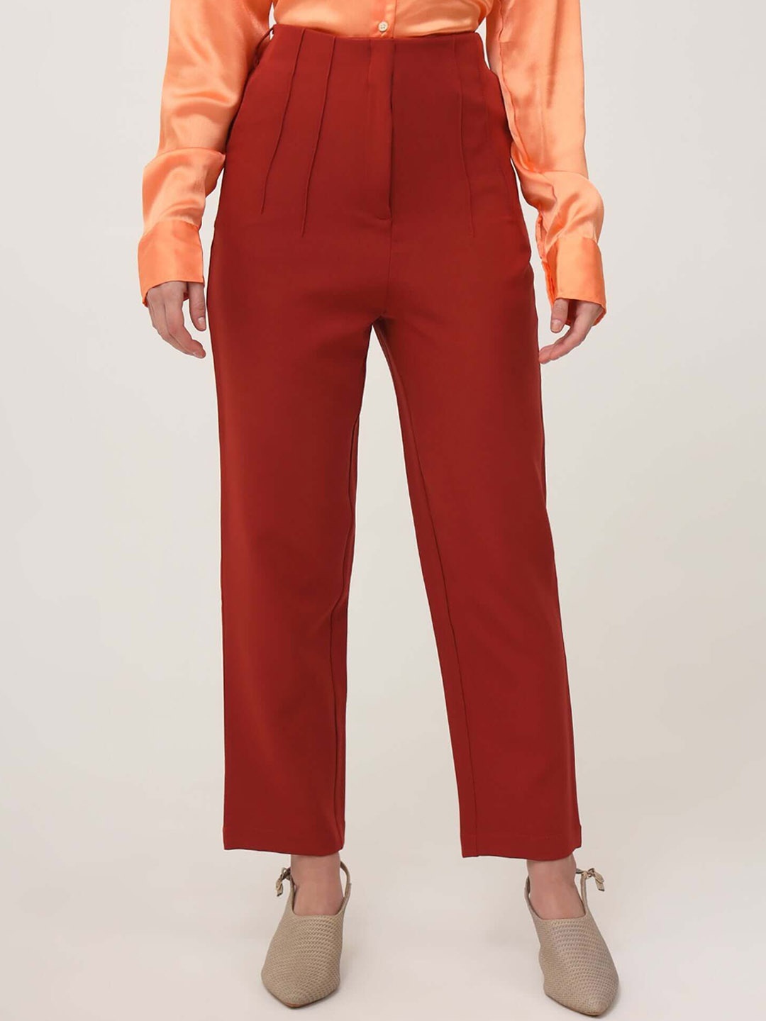 

AMSWAN Women Smart High-Rise Pleated Trousers, Red