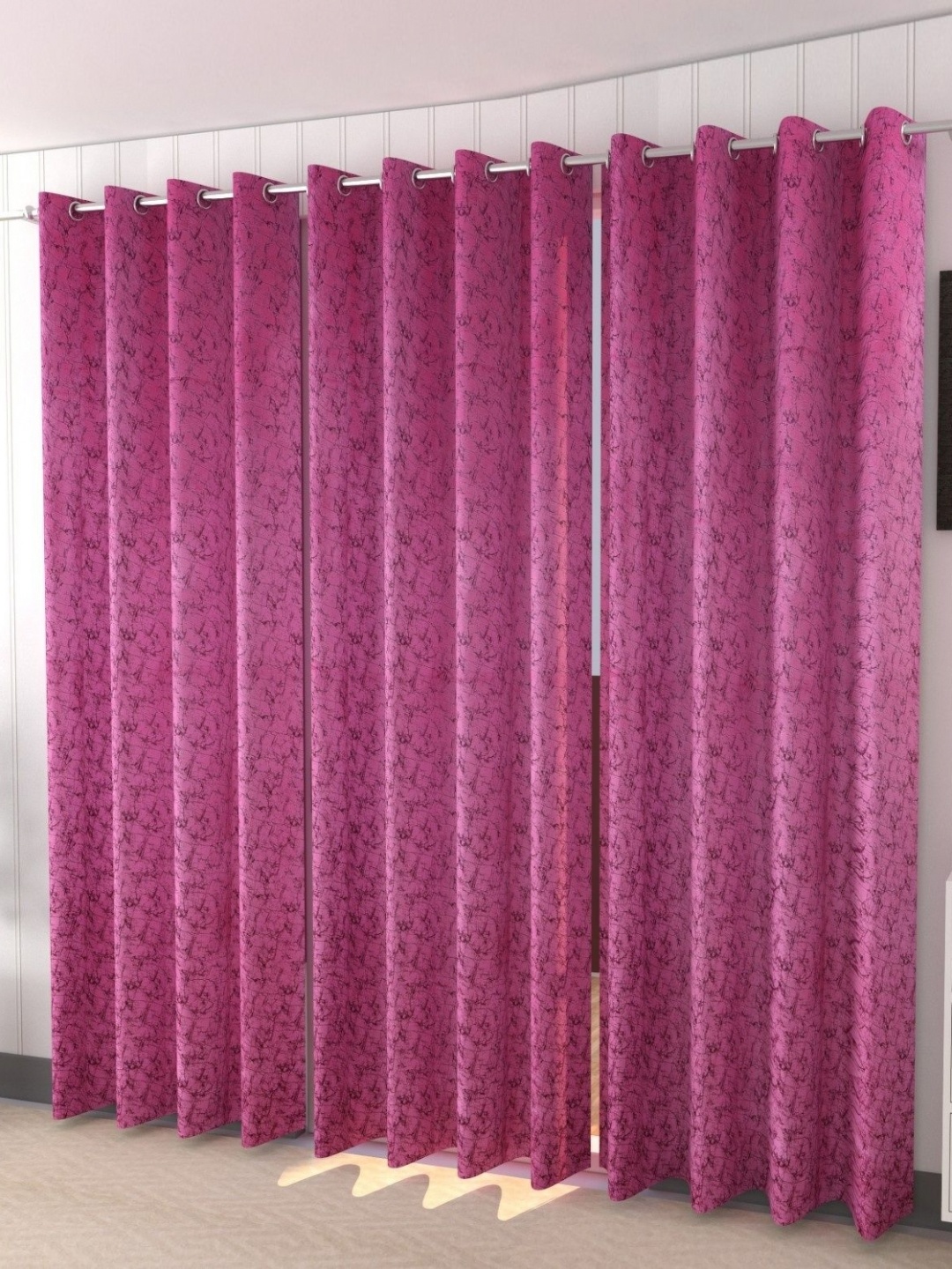 

Galaxy Home Decor Pink and Black 3 Pieces Abstract Printed Velvet Long Door Curtains