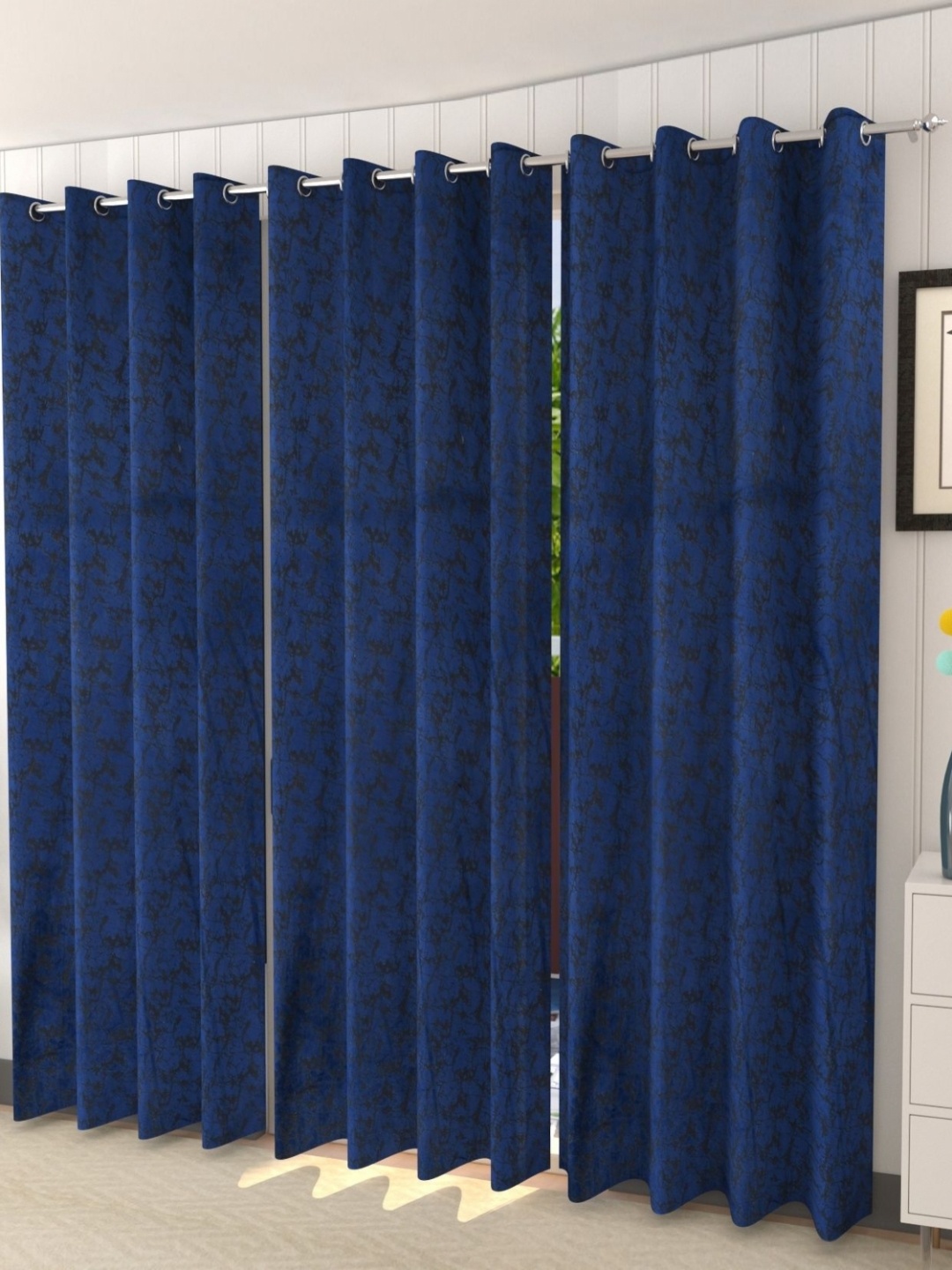 

Galaxy Home Decor Blue and Black 3 Pieces Abstract Printed Room Darkening Door Curtains