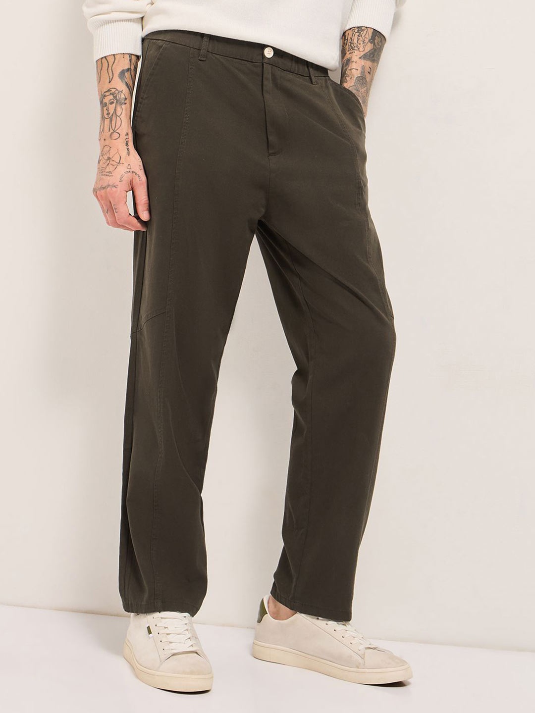 

THE BEAR HOUSE Men Loose Fit Trousers, Olive