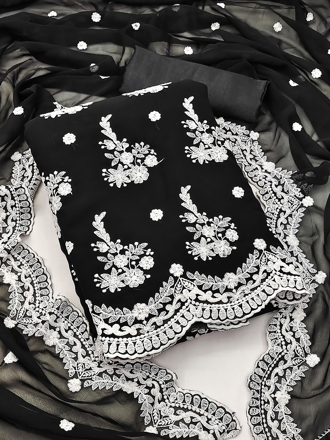 

HERE&NOW Embroidered Silk Georgette Unstitched Dress Material, Black