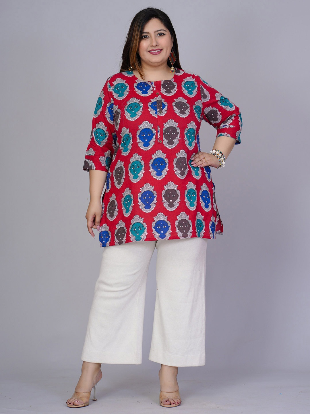 

Gs Fashions Floral Printed Pure Cotton Kurti, Red