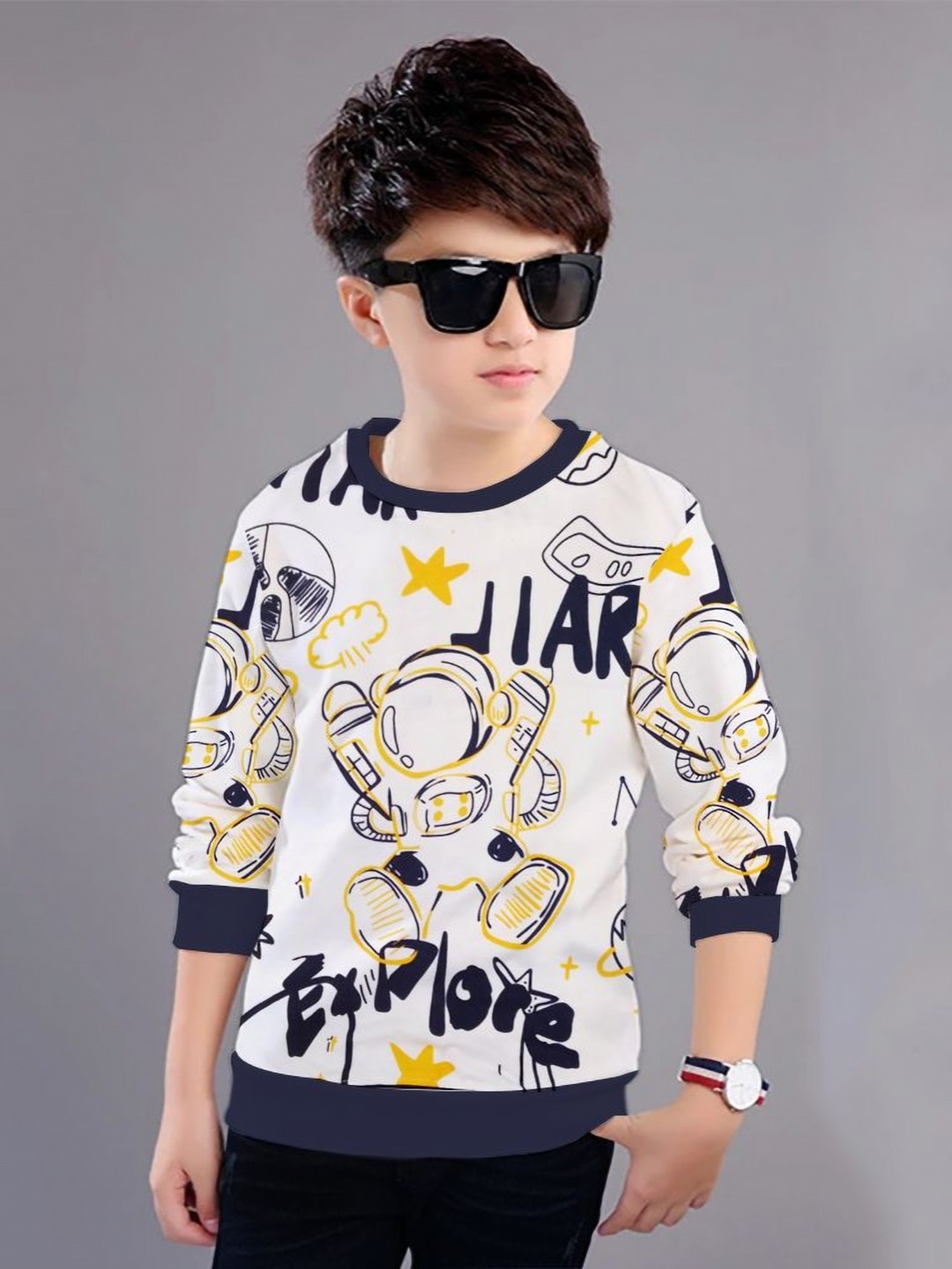 

MYEONN Boys Typography Printed T-shirt, Navy blue