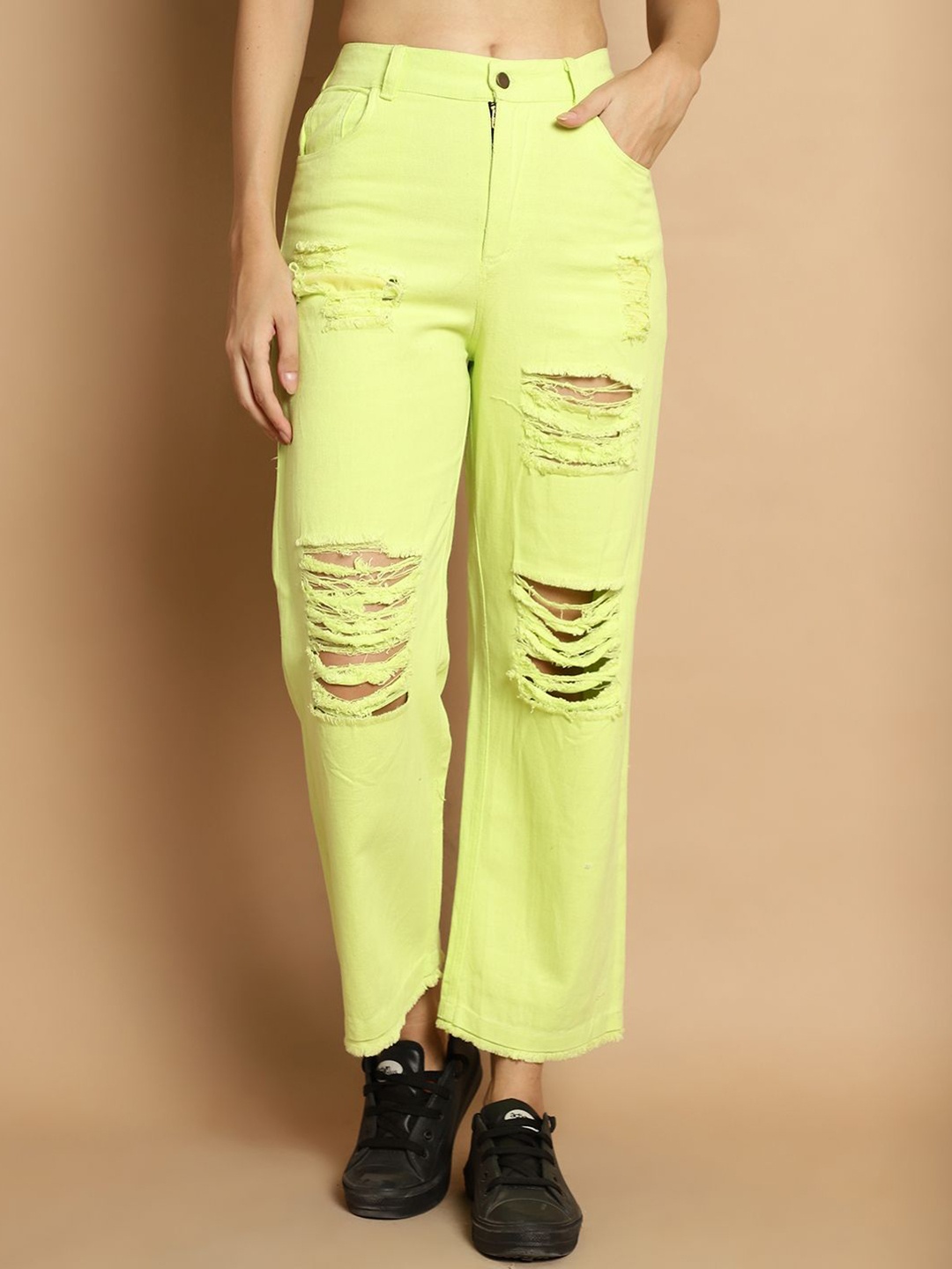 

JAKANARY Women Relaxed High-Rise Easy Wash Trousers, Yellow