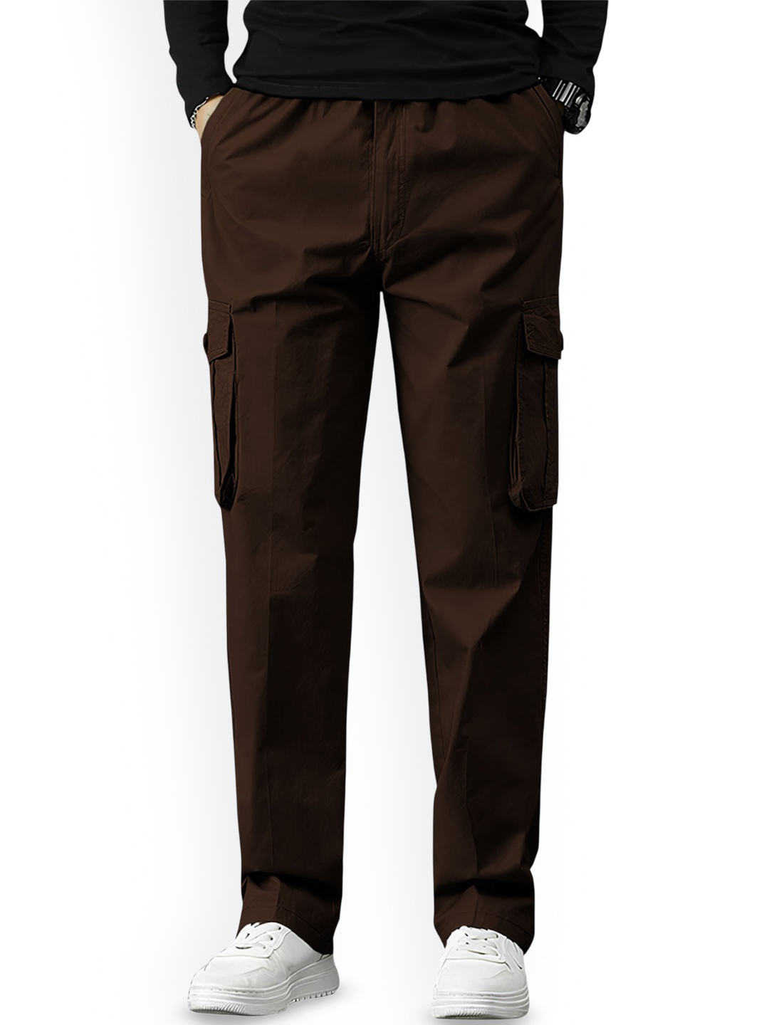 

REOUTLOOK Men Relaxed High-Rise Cargos Trousers, Coffee brown
