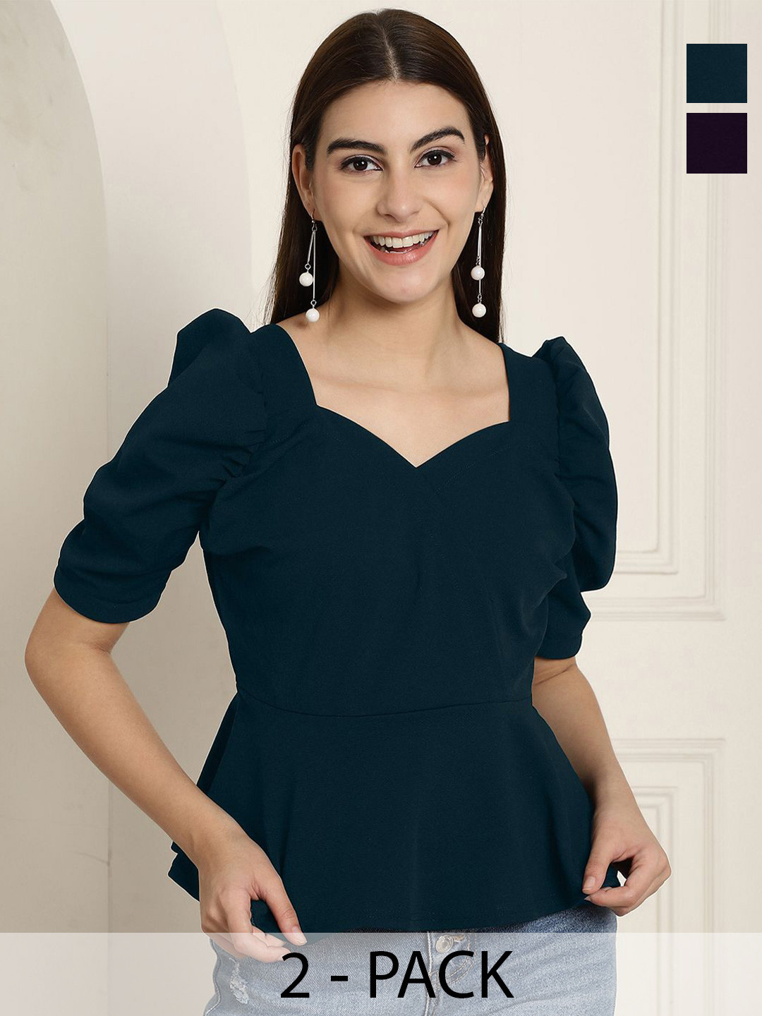 

Tromko Sweetheart Neck Puff Sleeve Top, Multi
