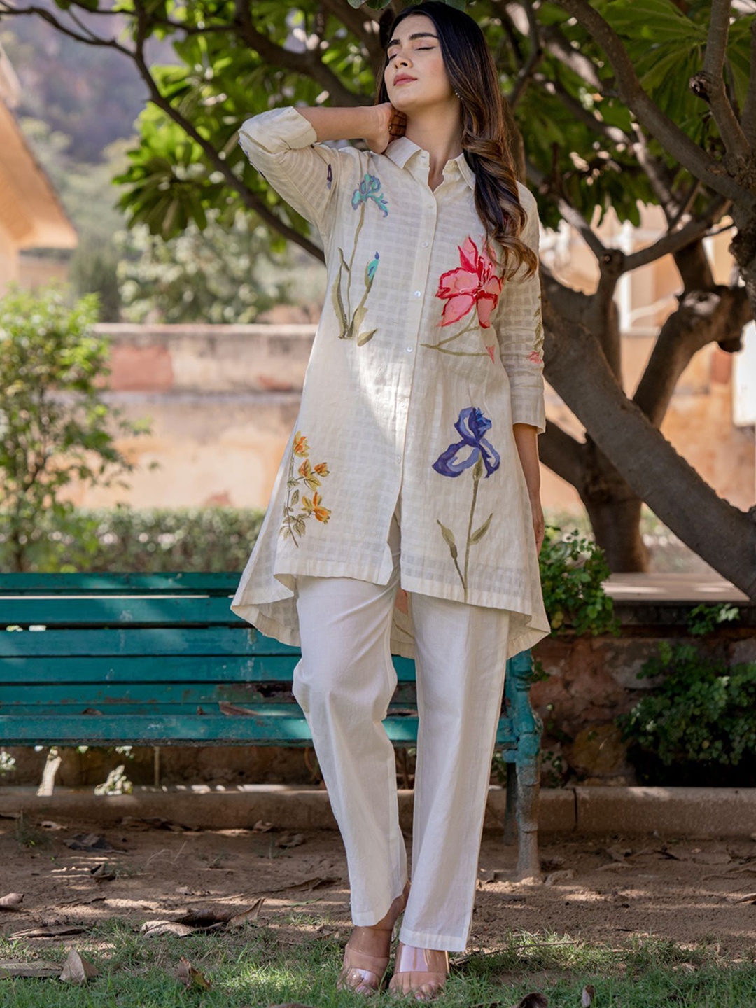 

FREYAA Self-Designed Pure Cotton Top & Trousers Co-Ords, White