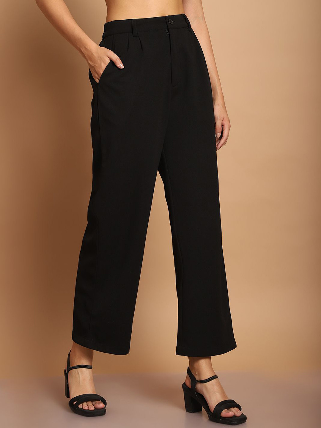 

JAKANARY Women Relaxed High-Rise Easy Wash Trousers, Black