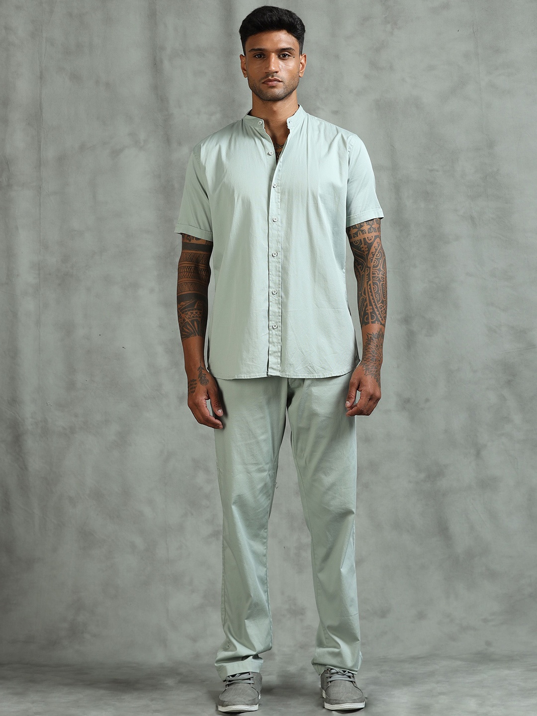 

beevee Band Collar Shirt With Trouser Co-Ords, Green