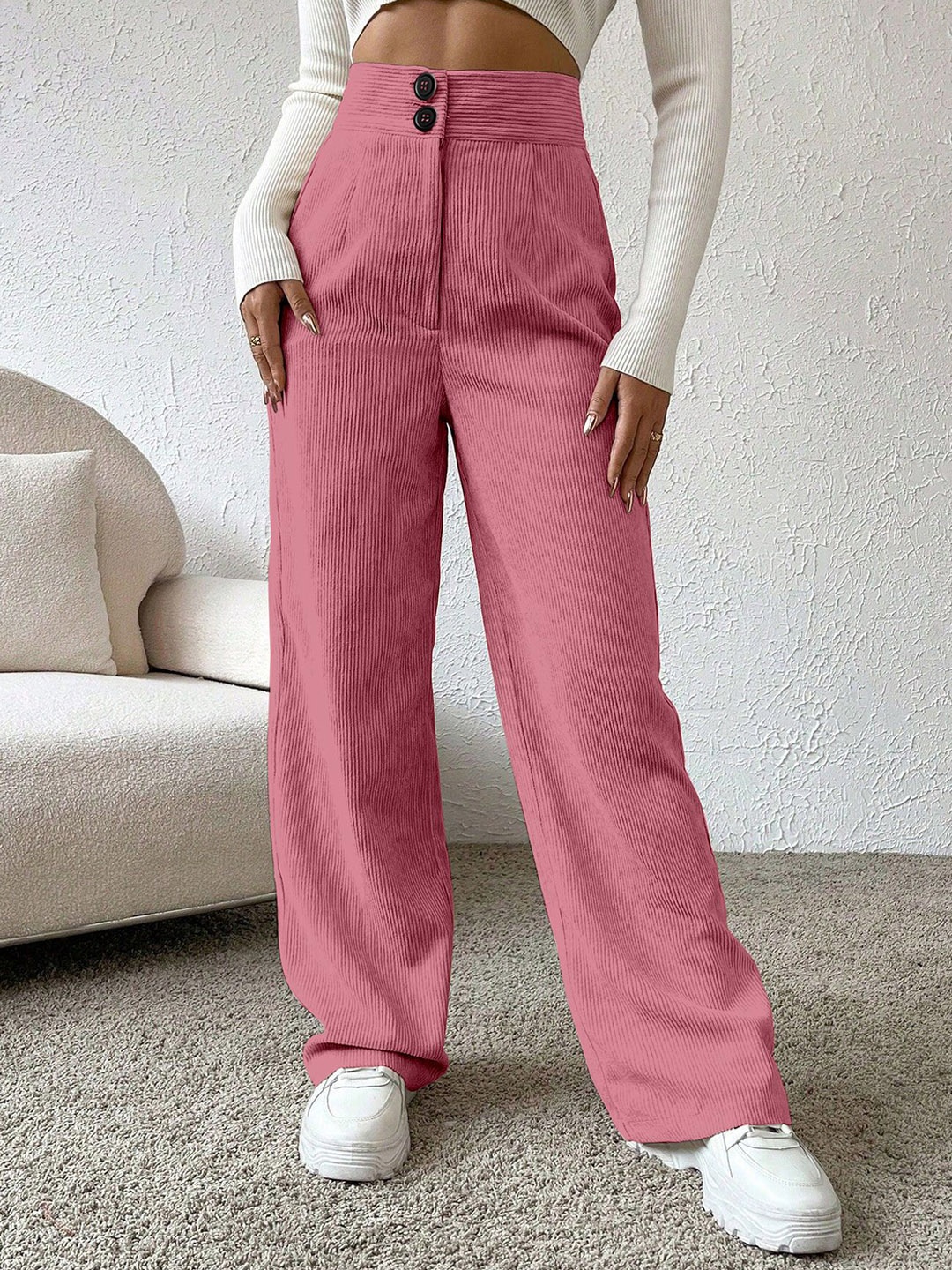 

RAJOVATI Women Loose Fit Pleated Trousers, Pink